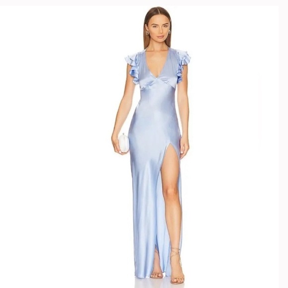 Amanda Uprichard Cecelia Maxi Dress Pale Baby Blue English Lavender Small Ruffle - Picture 1 of 12